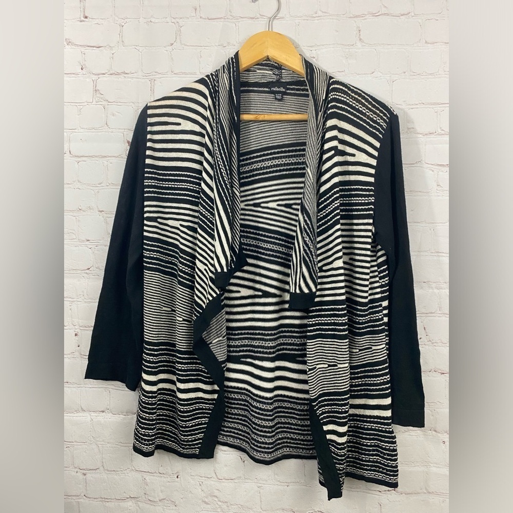Rafaella Sweater Womens Small Open Front Cardigan Black & White Long Sleeve